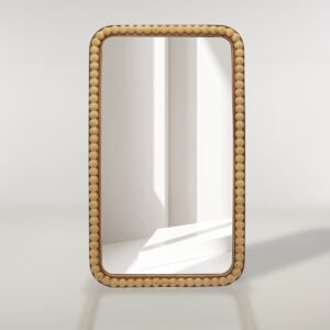 Wall Mirror – Casa Rectangular Light Wood Wall Mirror, Beaded Frame, 40cm x 70cm