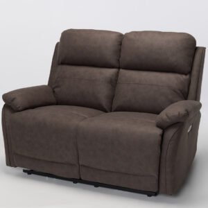 Austin 2 Seater Recliner – Modern 2 Seater Electric Recliner Sofa, Brown Brushed Faux Suede