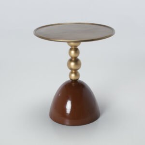 Side Table – 49cm Brass Sculptural Beaded Side Table with Brown Gloss Base