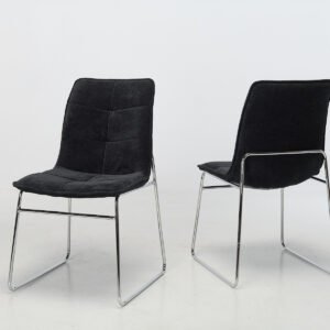 Capri Dining Chairs (Set of 2) – Black Deluxe Textured Chenille with Modern Chrome Sled Shaped Metal Base