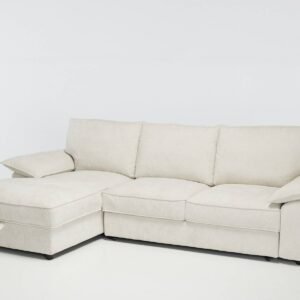 Como Corner Sofa Bed – Cream Luxury Basket Weave Linen, Left Hand Chaise with Storage