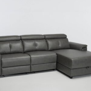 Croft Corner Sofa – Right Hand Chaise Reclining Corner Sofa With Storage, Slate Grey Leather Air