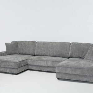 Lucia U Shape Sofa Bed – Modern U Shape Sofa Bed, Light Grey Basket Weave Linen (Copy)