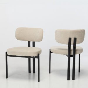 Nori Dining Chairs (Set of 2) – Cream Luxury Soft Chenille Fabric with Black Metal Legs
