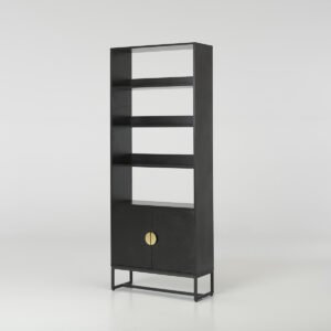 Oslo Bookshelf – Black 2m Tall Bookshelf with 2 Door Cabinet and Gold Handles