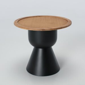 Side Table – Large 60cm Round Rattan Side Table with Black Metal Pedestal Base
