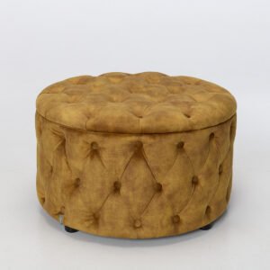 Sadie Storage Footstool – Round Storage Ottoman, Antique Gold Mottled Velvet