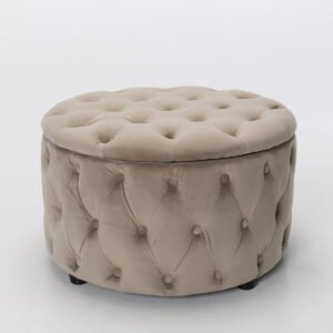 Sadie Storage Footstool – Round Storage Ottoman, Mink Velvet
