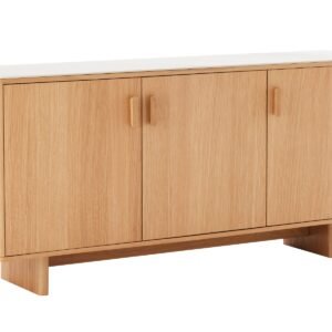Sola Sideboard – 1.6m Oak Veneer 3 Door Sideboard with White Ceramic Top