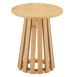 Stockholm Round Coffee Table – Small Round Coffee Table with Slatted Pedestal Base, Oak Effect
