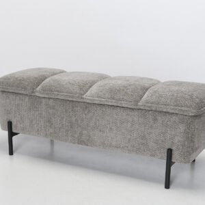 Thea Storage Ottoman – Luxury Upholstered Storage Ottoman, Light Grey Soft Textured Woven Fabric