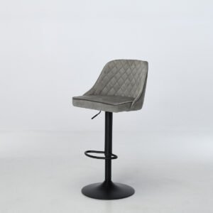 Venice Swivel Bar Stools (Set of 2) – Silver Grey Luxe Velvet with Black Metal Base