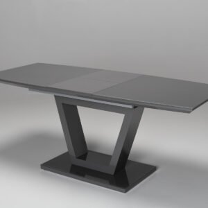 Vermont Extendable Dining Table – 1.4m/1.8m Extendable Dining Table with Sculptural Base, Dark Grey Gloss